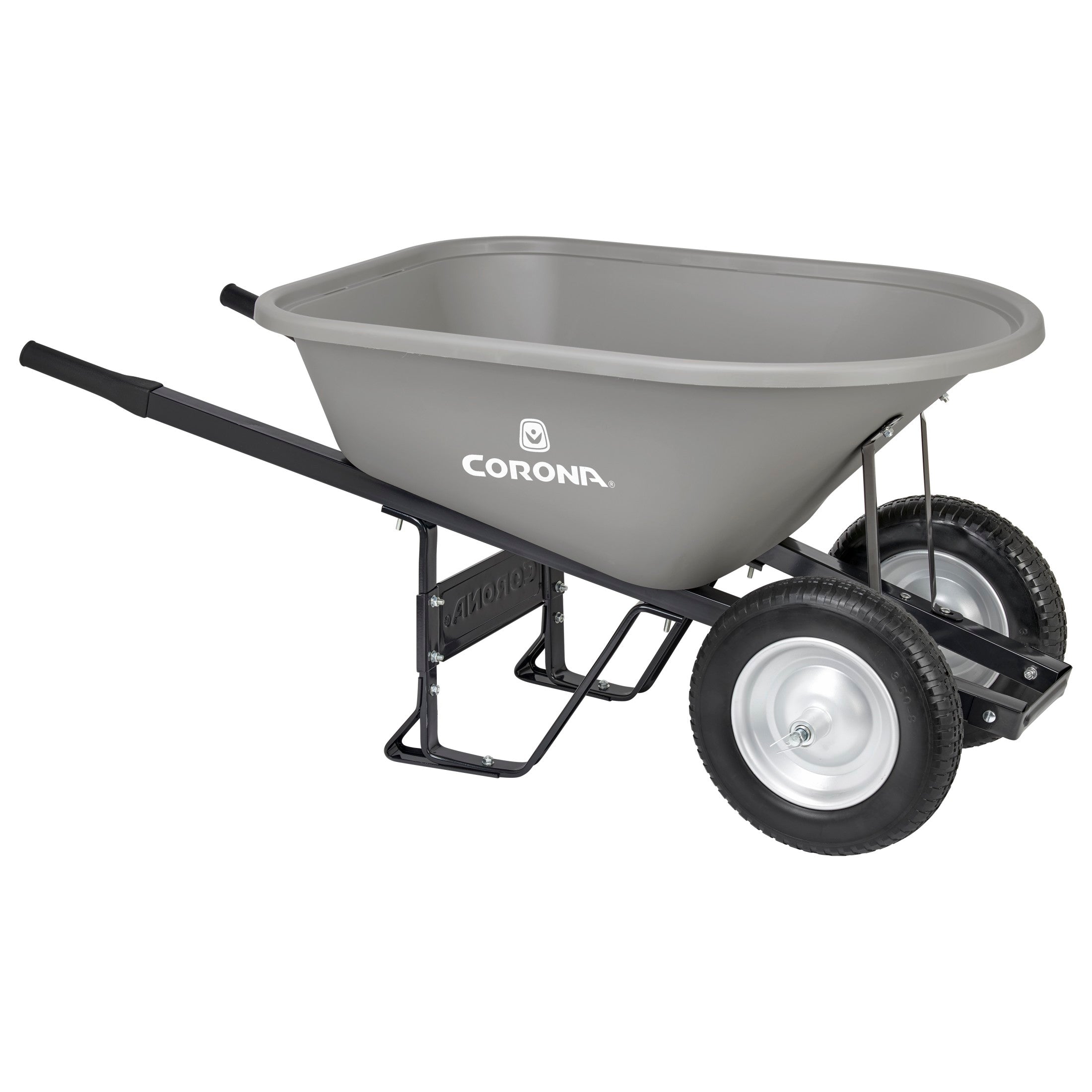 6 Cu. Ft. Poly Wheelbarrow, Steel Handles, Dual Wheel Flat Free Tires