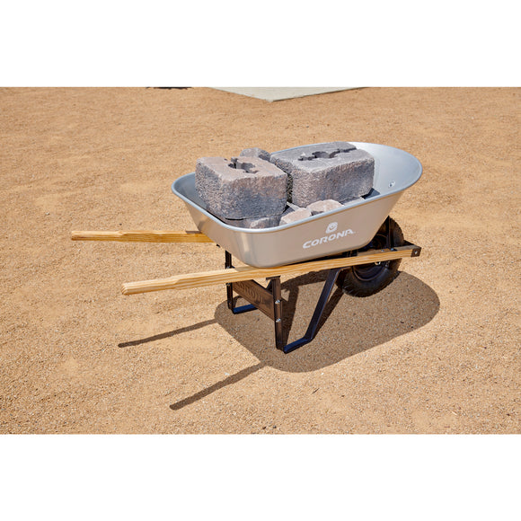 6 Cu. Ft. Steel Wheelbarrow, Wood Handles, Pneumatic Tire
