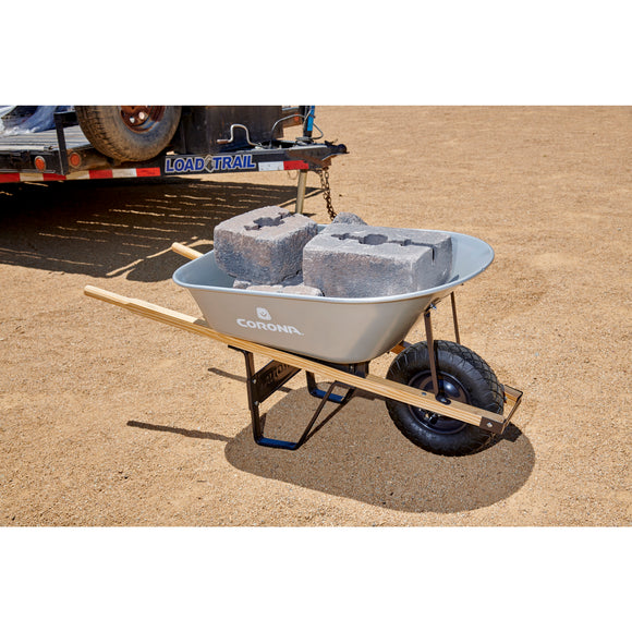 6 Cu. Ft. Steel Wheelbarrow, Wood Handles, Pneumatic Tire