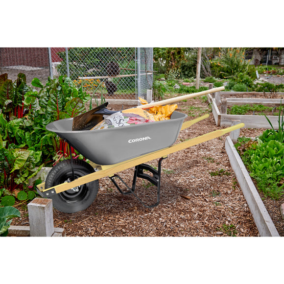 6 cu. ft. Steel Wheelbarrow, Wood Handles, Pneumatic Tire