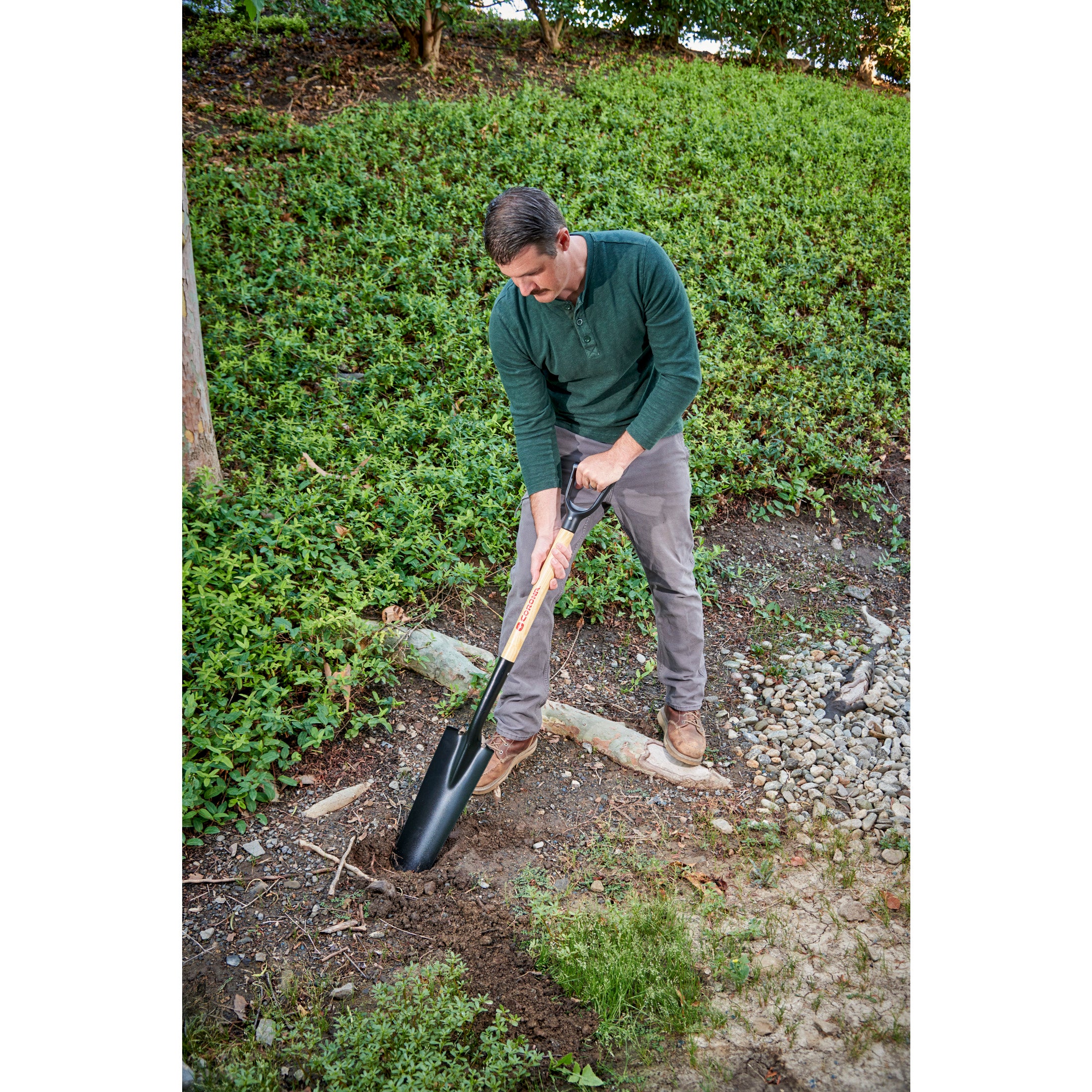 Drain Spade Shovel, 15-Gauge, 30 in. Wood D-Grip Handle