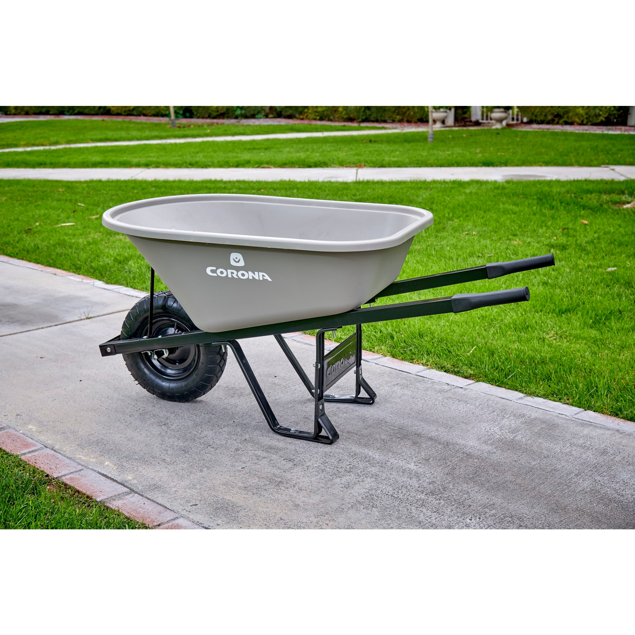 6 Cu. Ft. Poly Wheelbarrow, Steel Handles, Pneumatic Tire