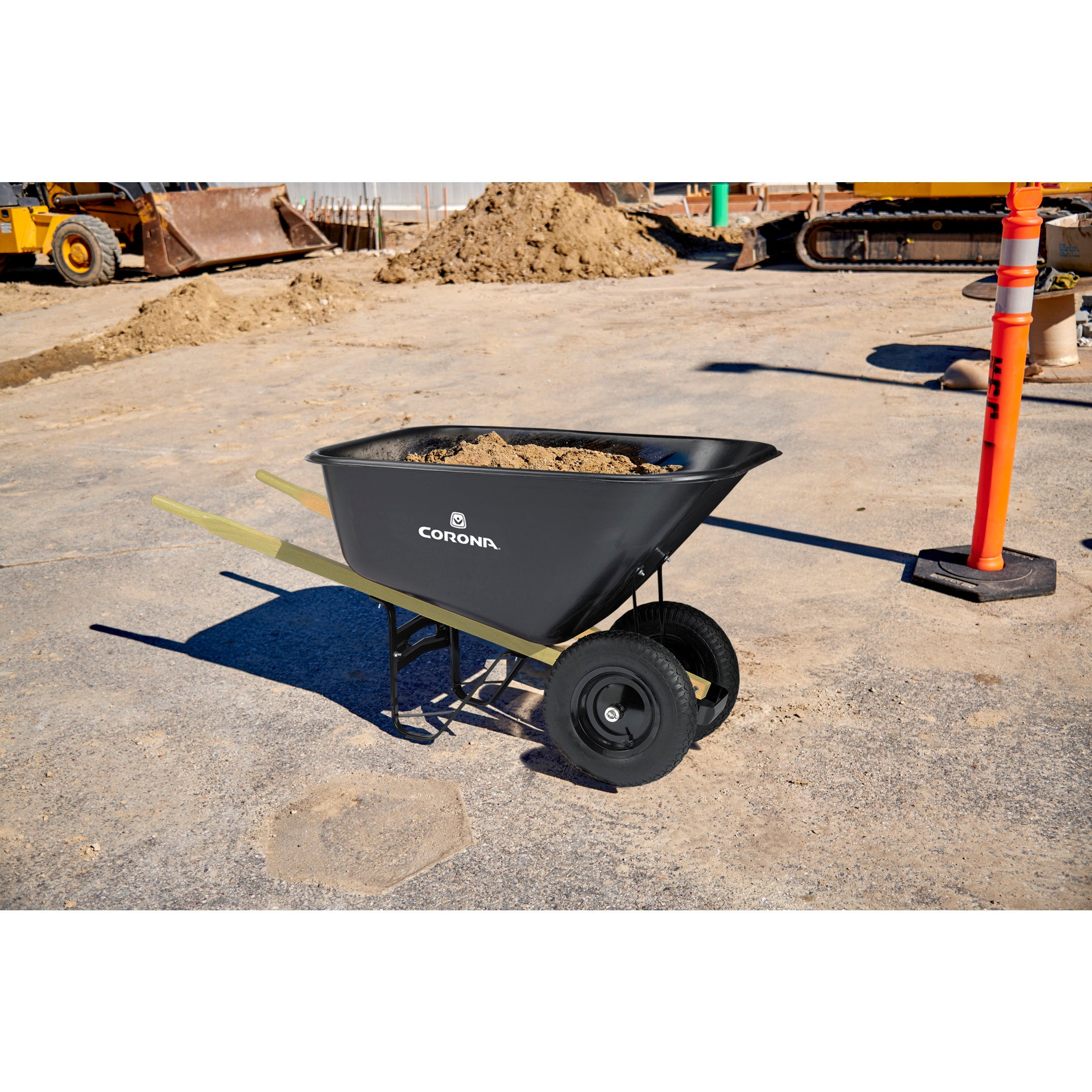 10 cu. ft. Professional Landscape Poly Wheelbarrow, Wood Handles, Dual-Wheel Pneumatic Tires