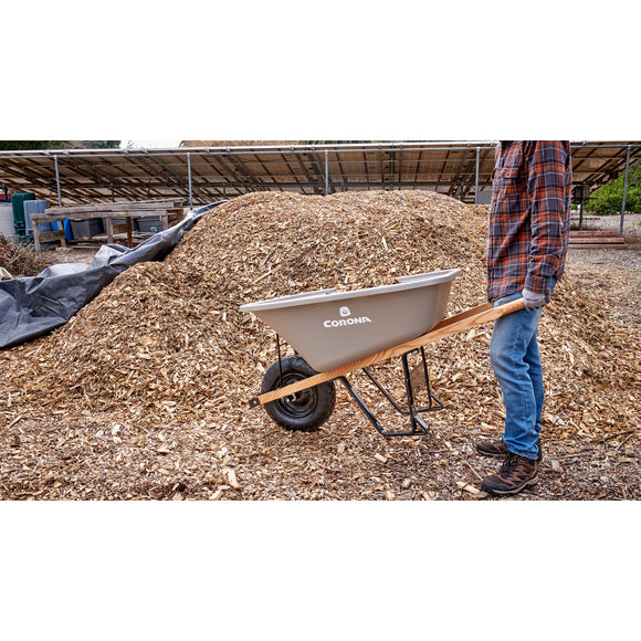 6 Cu. Ft. Poly Wheelbarrow, Wood Handles, Pneumatic Tire