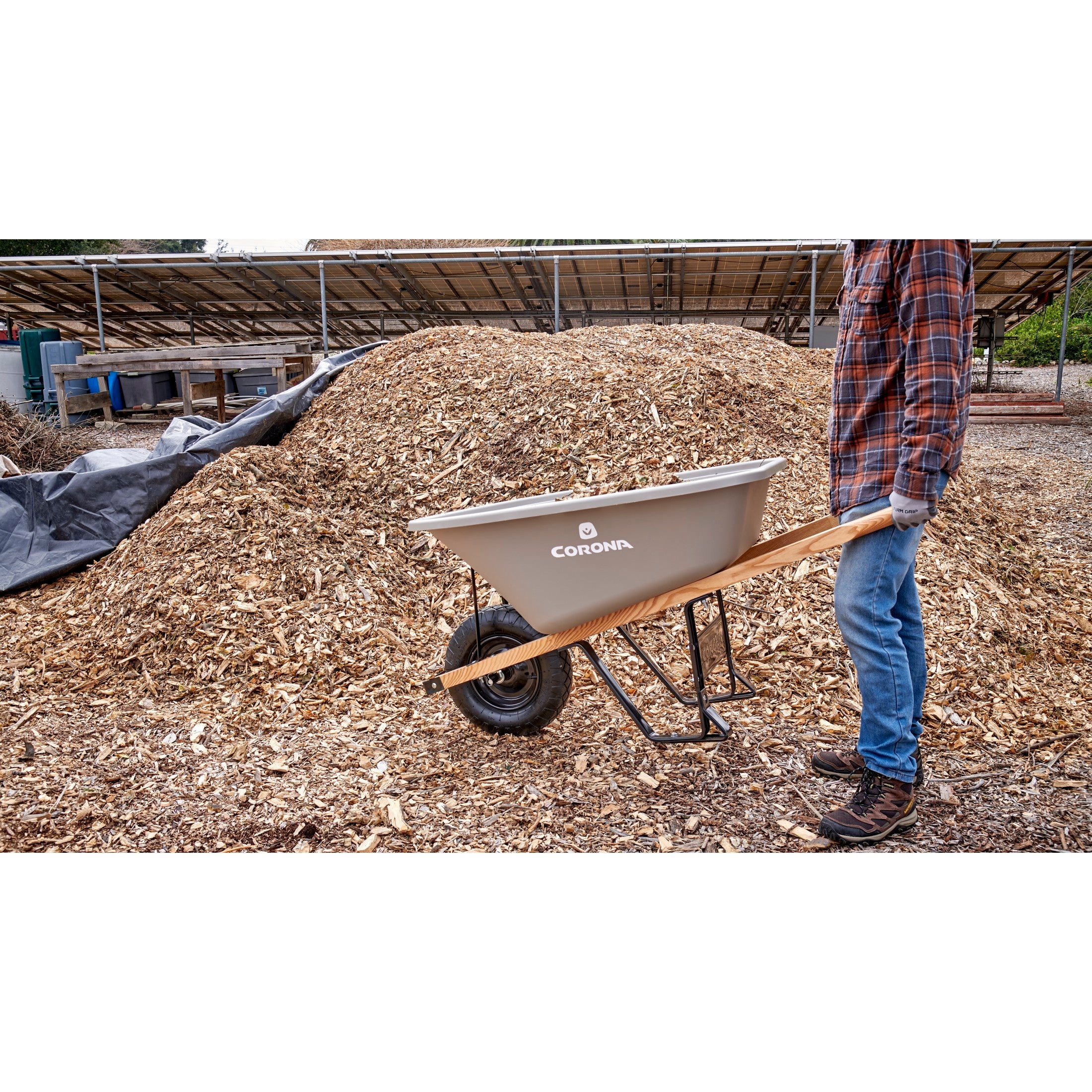 6 Cu. Ft. Poly Wheelbarrow, Wood Handles, Pneumatic Tire