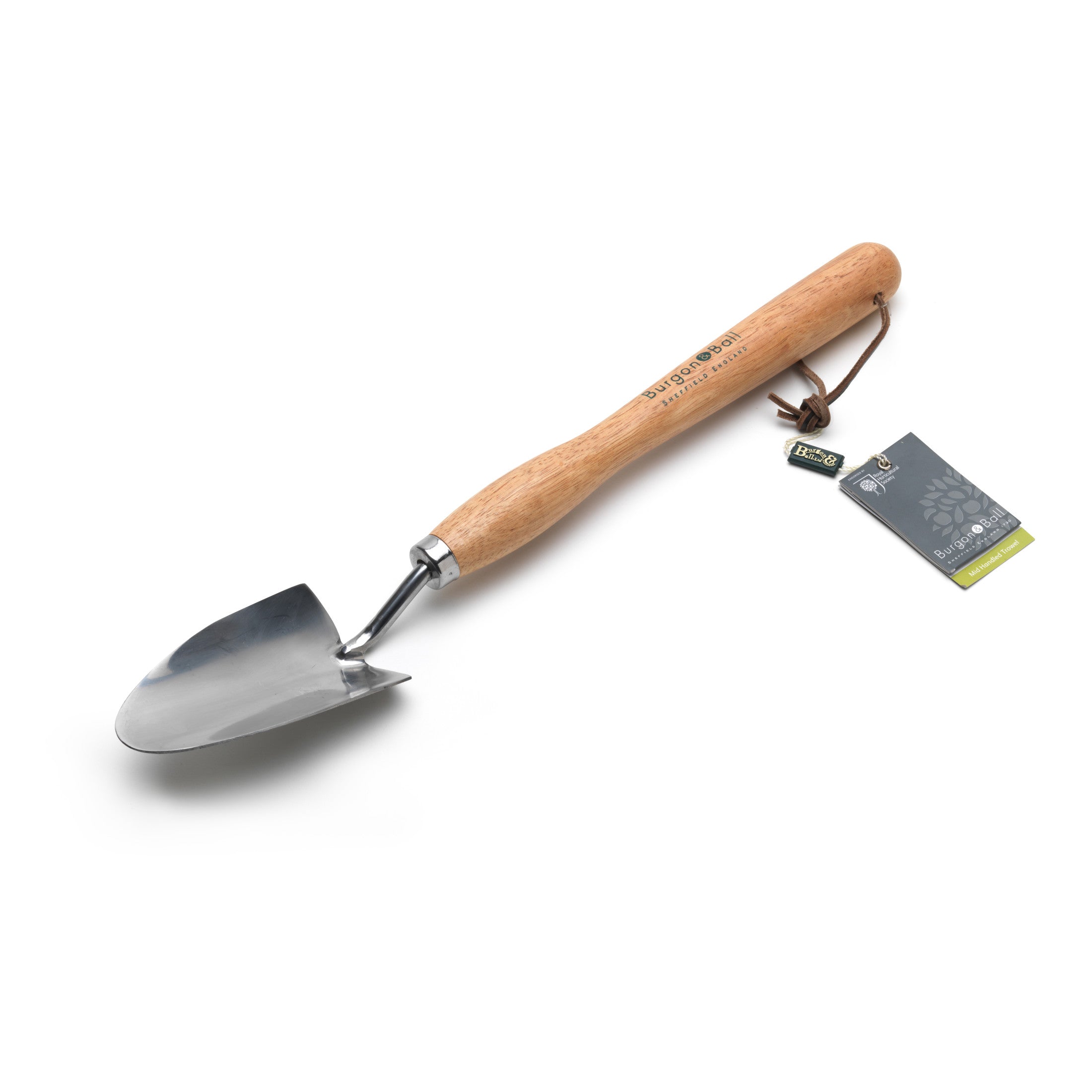 Mid-Handled Stainless Steel Trowel, Wood Grip, RHS Endorsed