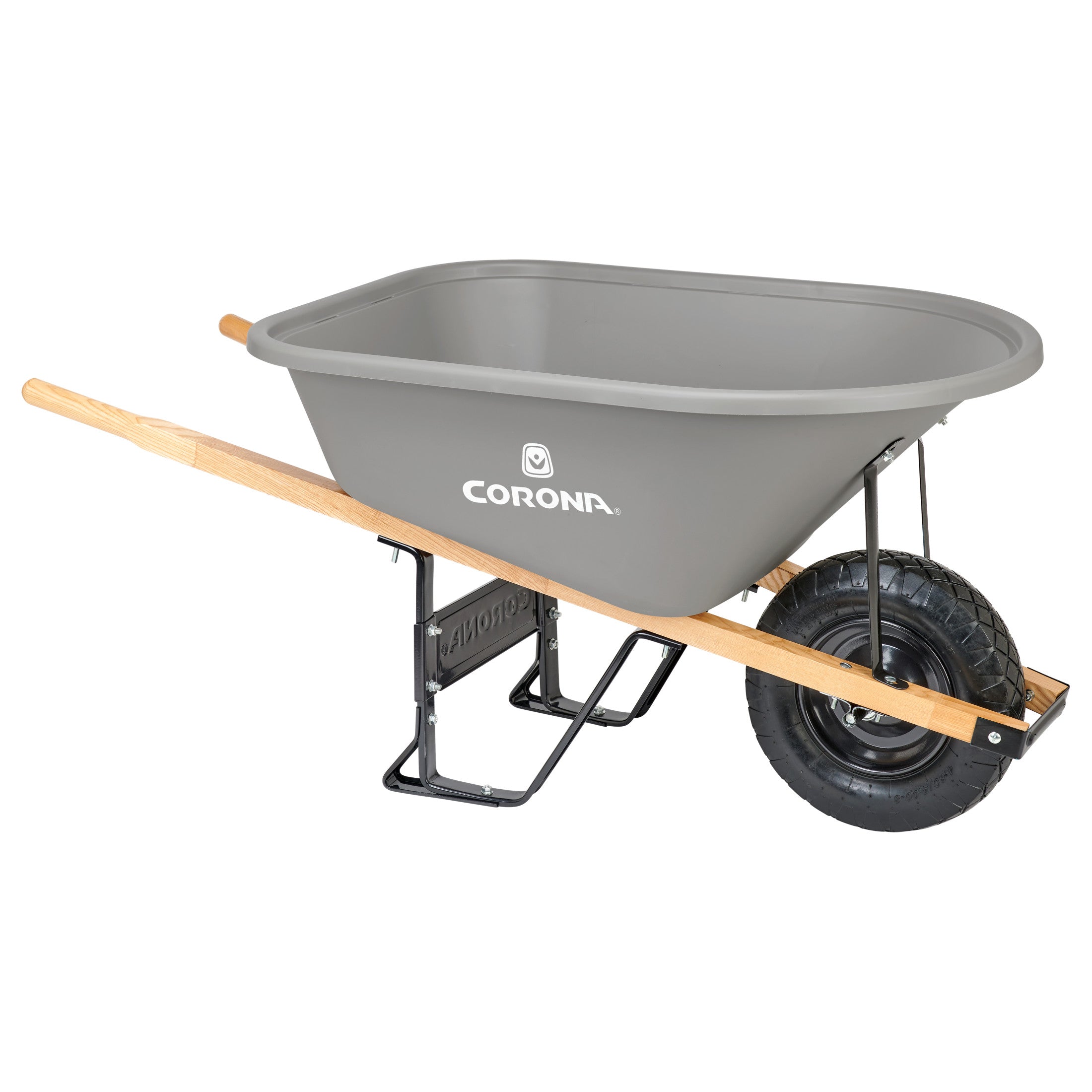 6 Cu. Ft. Poly Wheelbarrow, Wood Handles, Pneumatic Tire