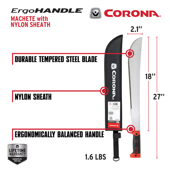 ErgoHandle Machete, 18 in. with Nylon Sheath