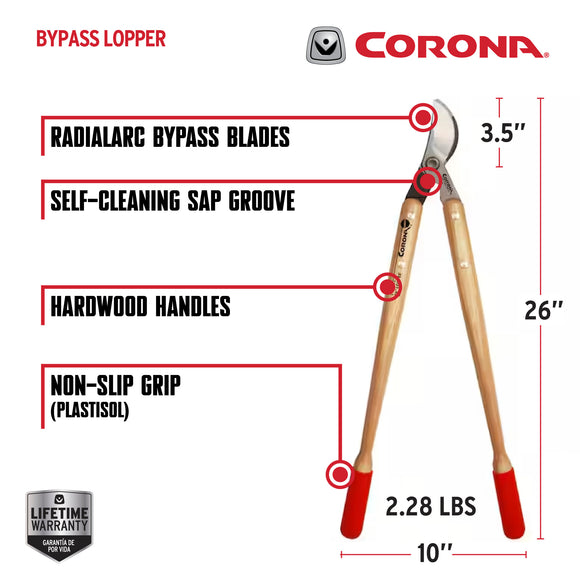 Wooden Handle Bypass Lopper, 26 in. 1-1/2 in. Cut Capacity