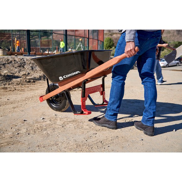 6 Cu. Ft. Professional Steel Wheelbarrow, Wood Handles, Flat-Free Tire