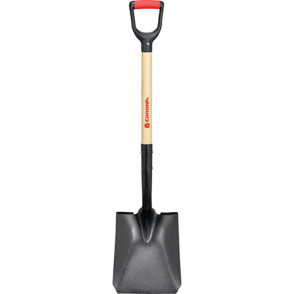 Square Point Shovel, 15-Gauge, 12. in Head, 30 in. Wood Handle, Plastic D-Grip