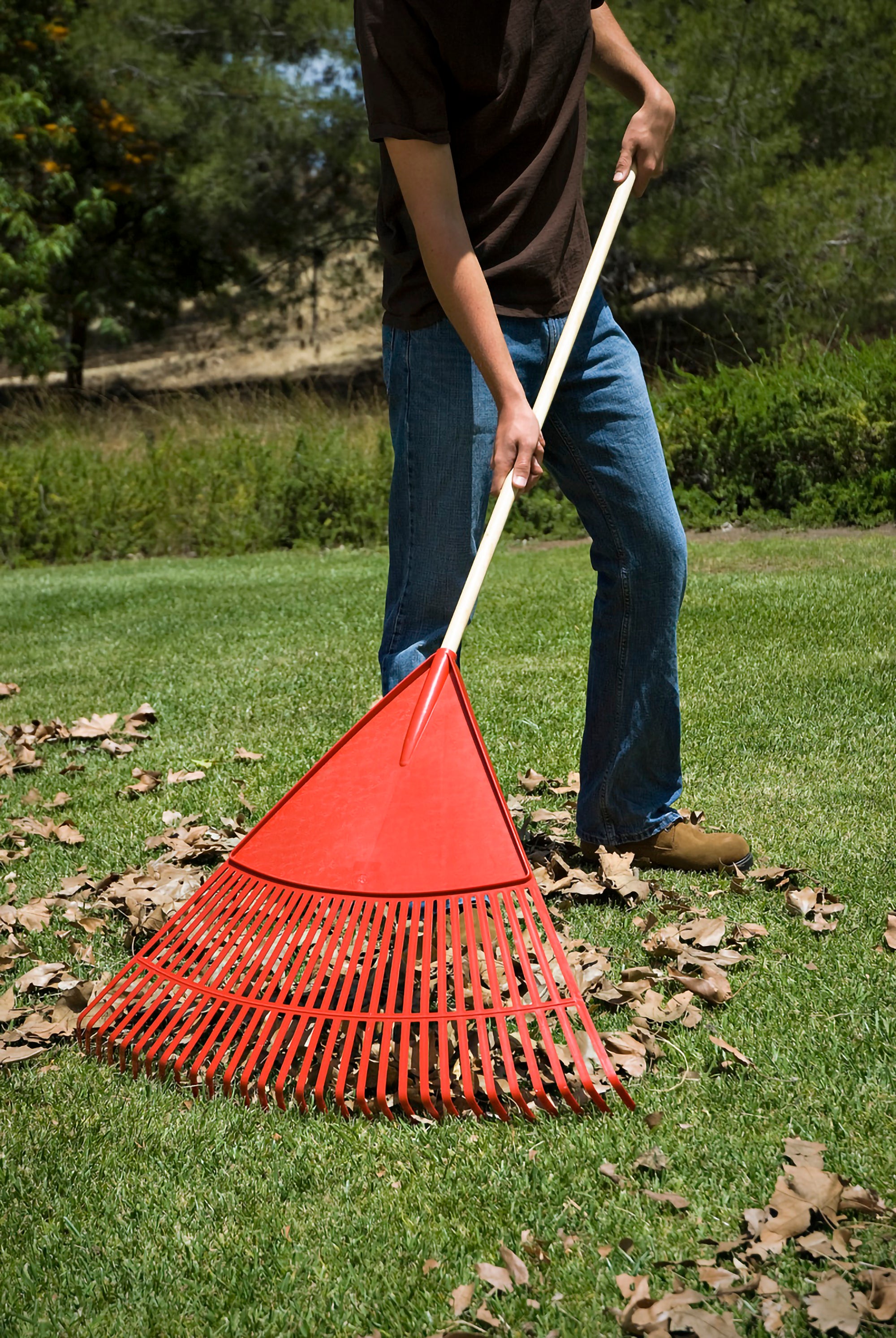 Wide Poly Leaf Rake, 30 in. Head, 30 Tines, Wood Handle