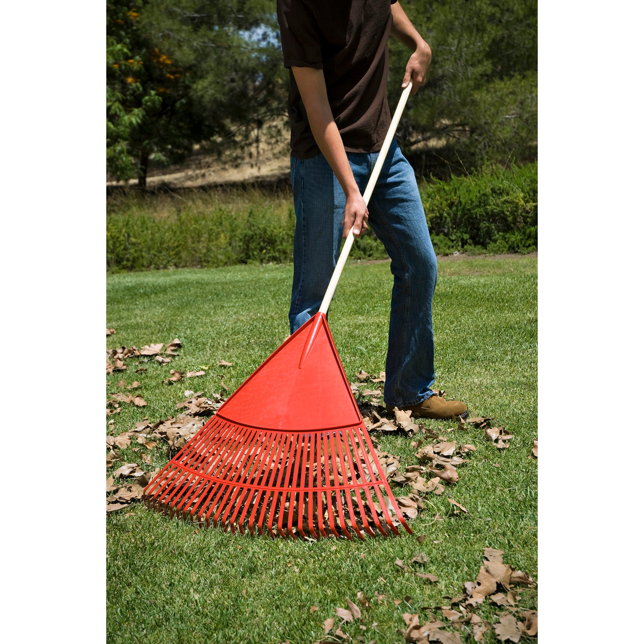 Wide Poly Leaf Rake, 30 in. Head, 30 Tines, Wood Handle