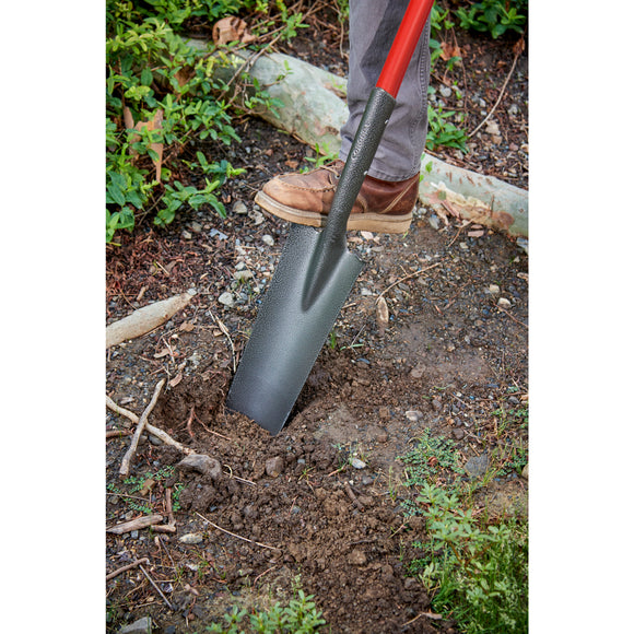 Closed-Back Drain Spade Shovel, 14-Gauge, 27 in. Solid-Core Fiberglass D-Grip Handle