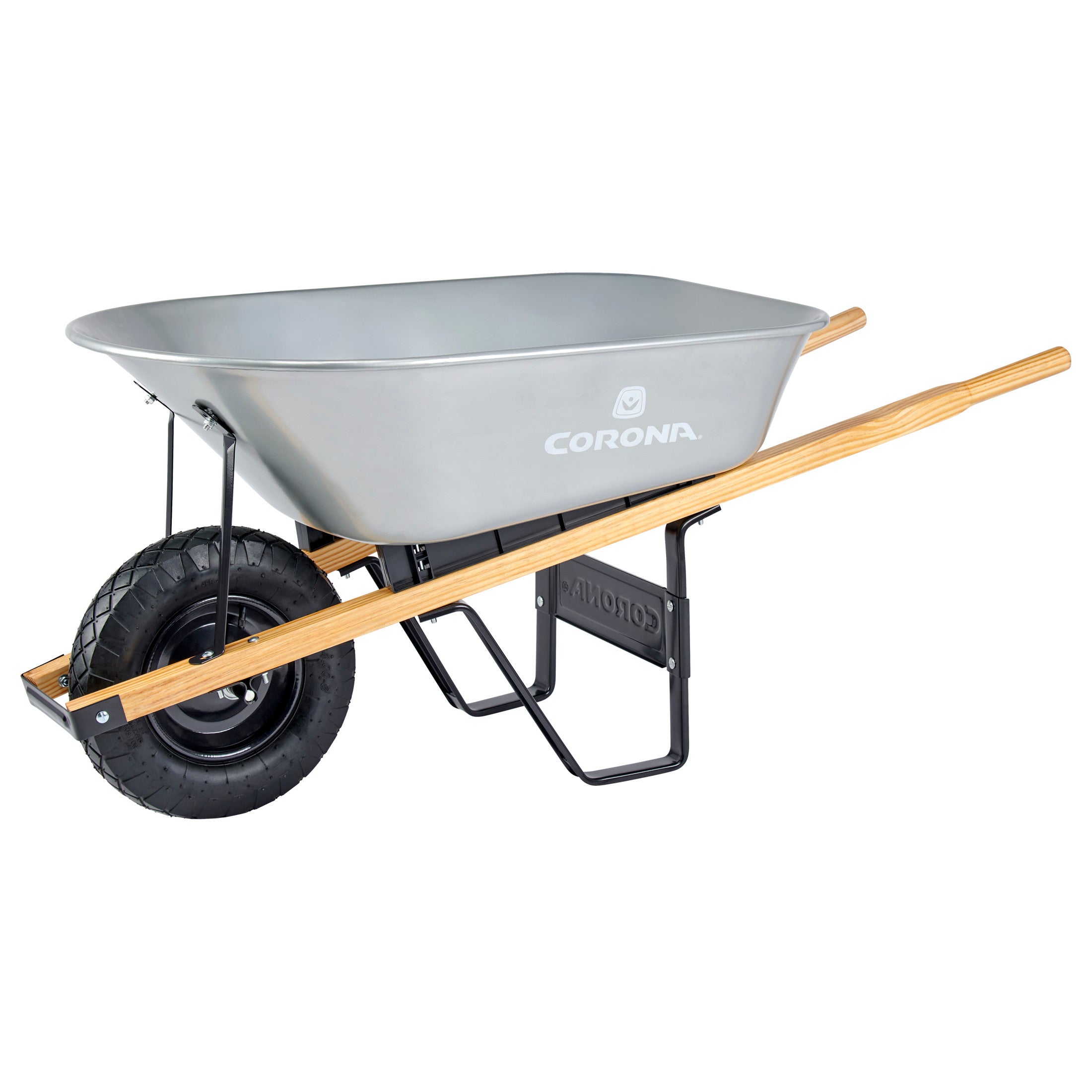 6 Cu. Ft. Steel Wheelbarrow, Wood Handles, Pneumatic Tire