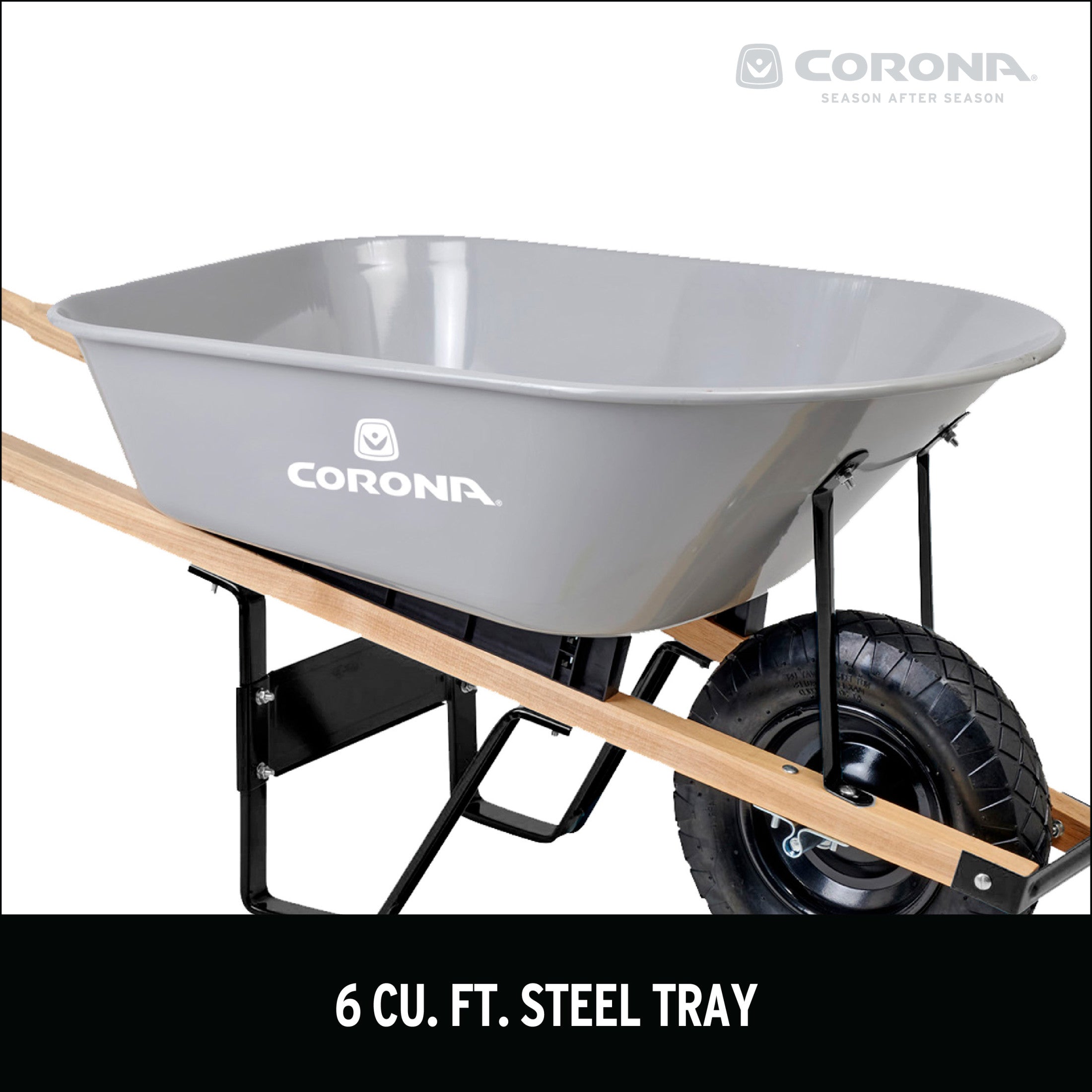 6 Cu. Ft. Steel Wheelbarrow, Wood Handles, Pneumatic Tire