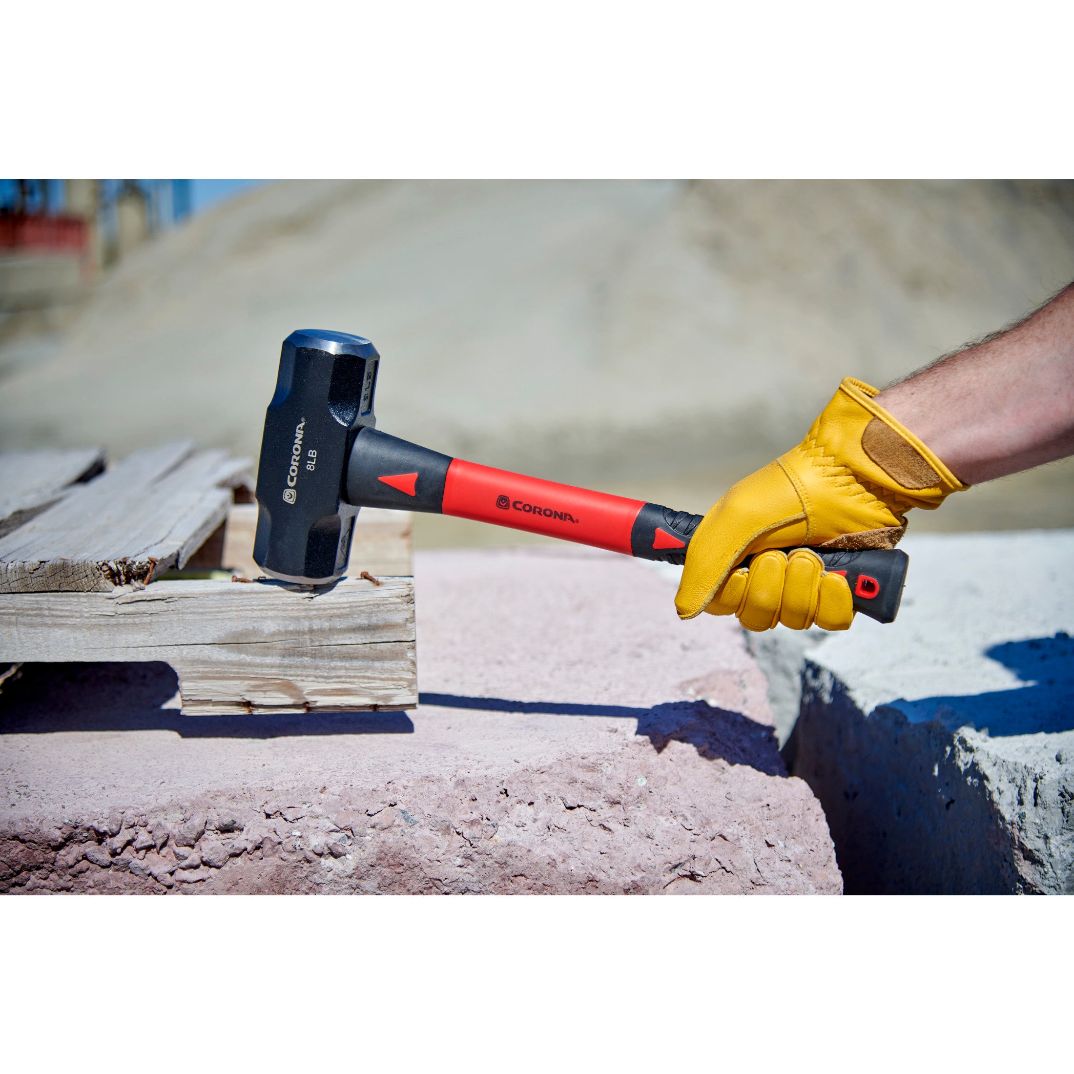 Short Handle Sledge Hammer, 8 lb. Head, 16 in. Solid-Core Fiberglass Handle