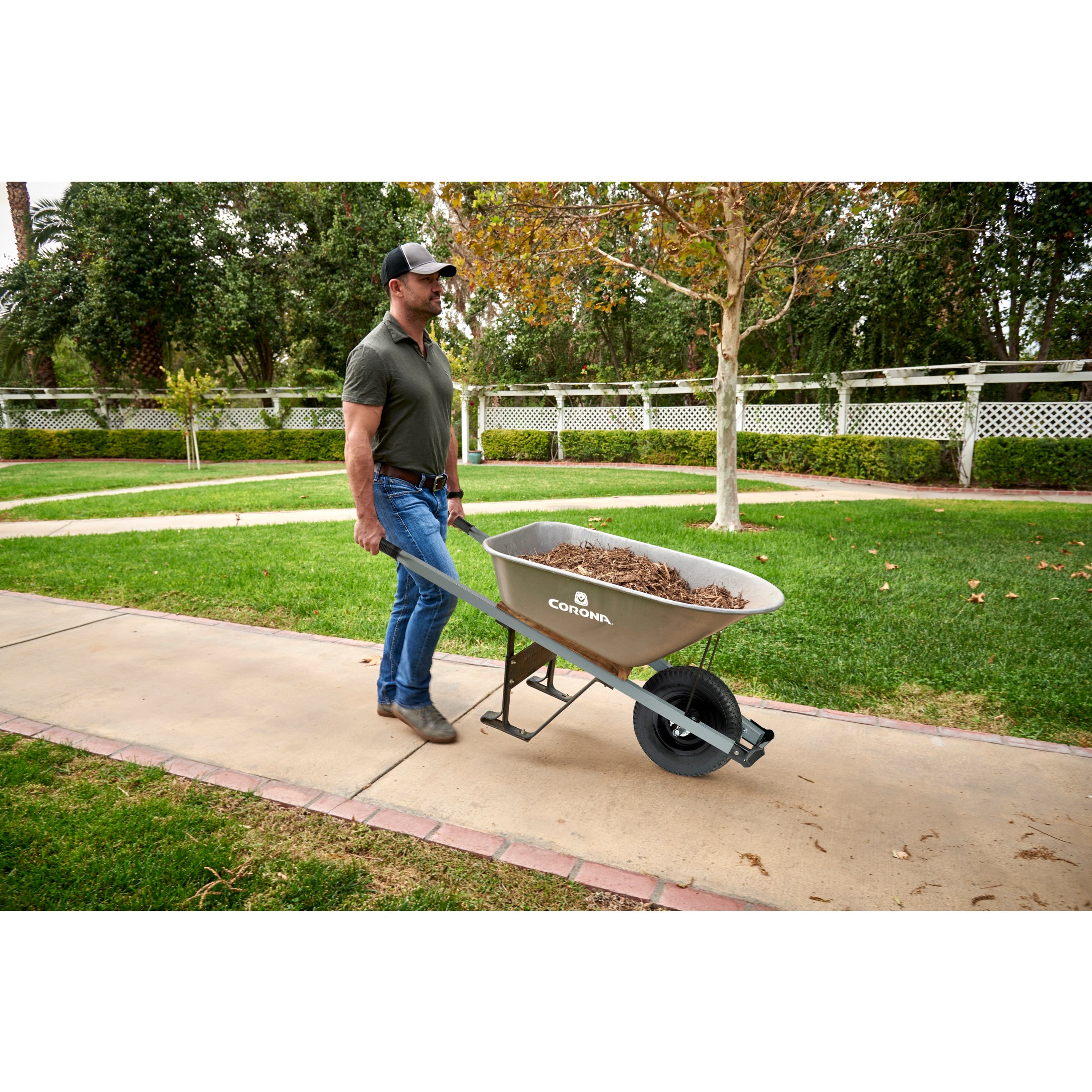 6 cu. ft. Heavy-Duty Contractor Wheelbarrow, Steel Handles, Pneumatic Tire