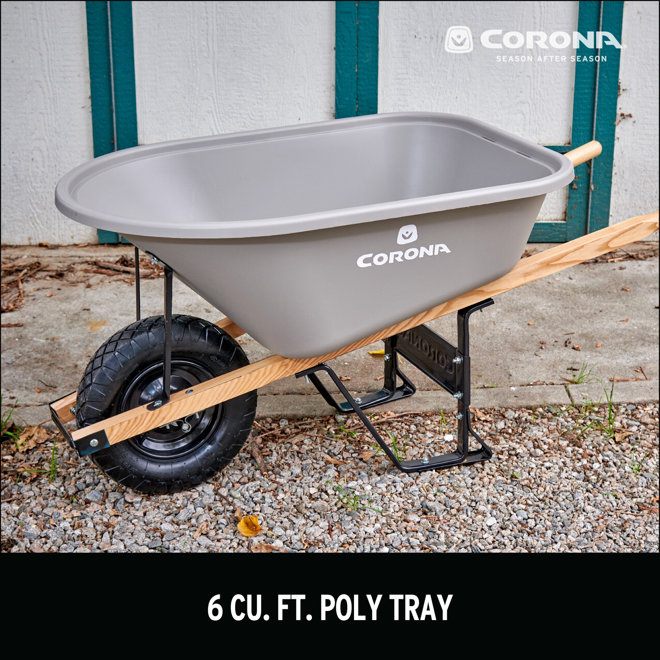 6 Cu. Ft. Poly Wheelbarrow, Wood Handles, Pneumatic Tire