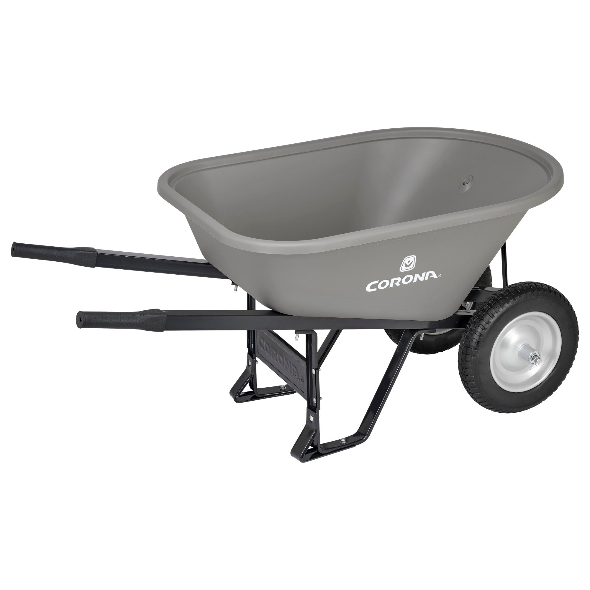 6 Cu. Ft. Poly Wheelbarrow, Steel Handles, Dual Wheel Flat Free Tires