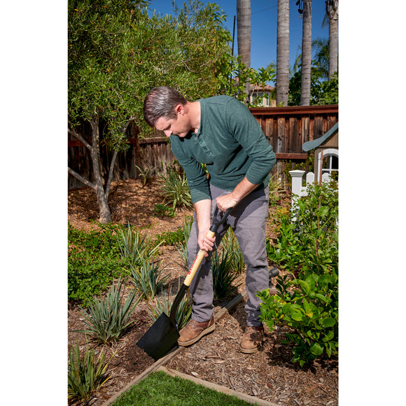 Square Point Shovel, 15-Gauge, 12. in Head, 30 in. Wood Handle, Plastic D-Grip