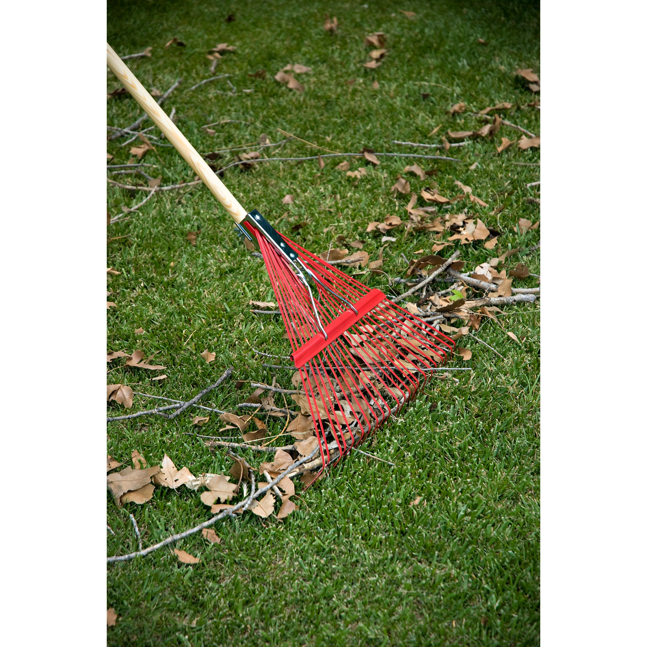 Spring Brace Rake, 22 in. Head, 22 Tines, Hardwood Handle