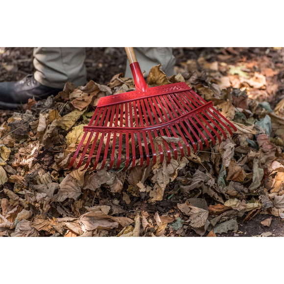 Fixed Tine Leaf Rake, 19 in. Head, 25 Tines, Wood Handle