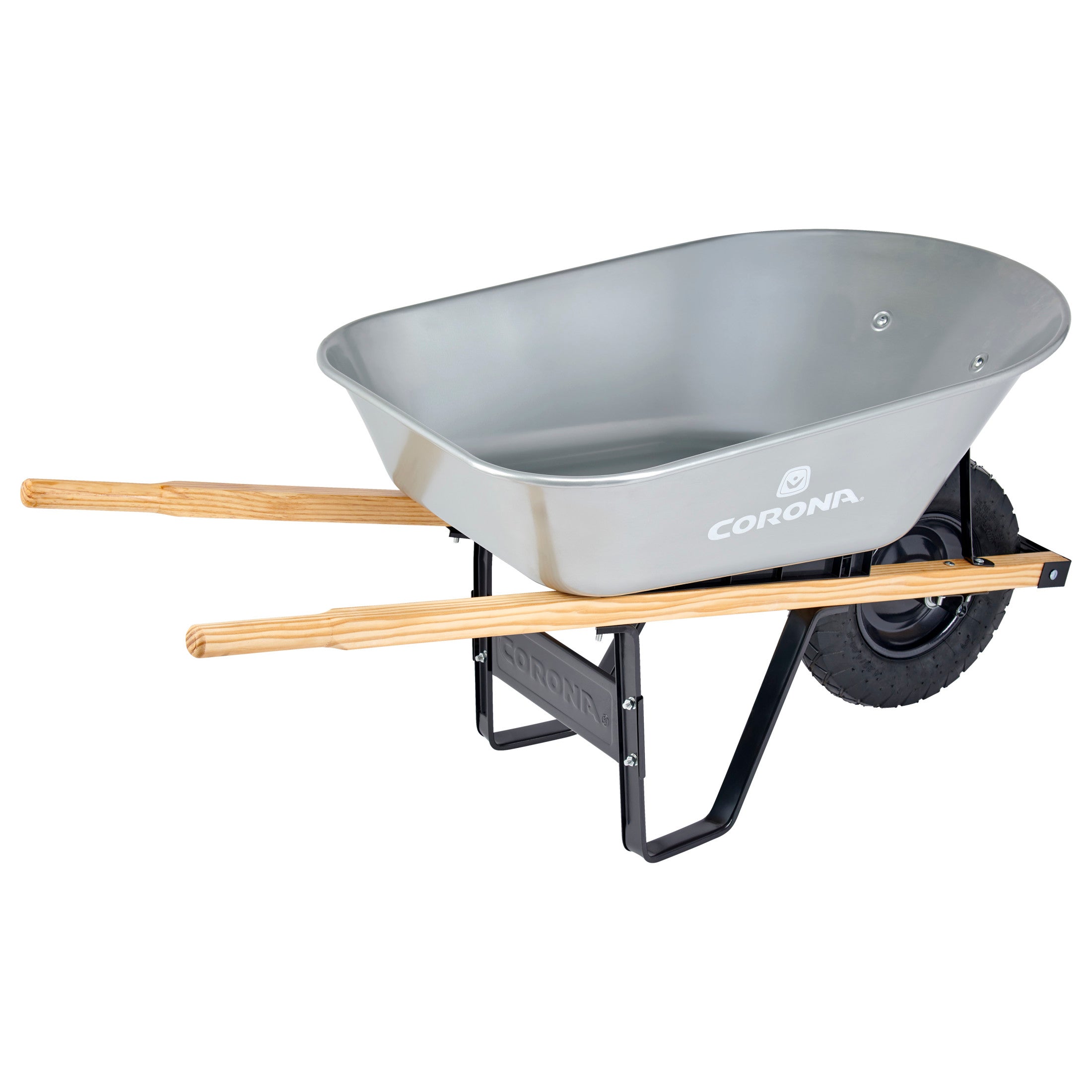 6 Cu. Ft. Steel Wheelbarrow, Wood Handles, Pneumatic Tire