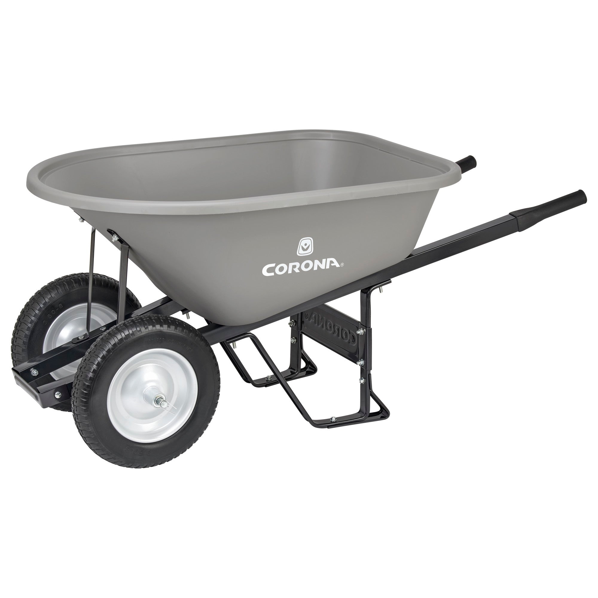 6 Cu. Ft. Poly Wheelbarrow, Steel Handles, Dual Wheel Flat Free Tires