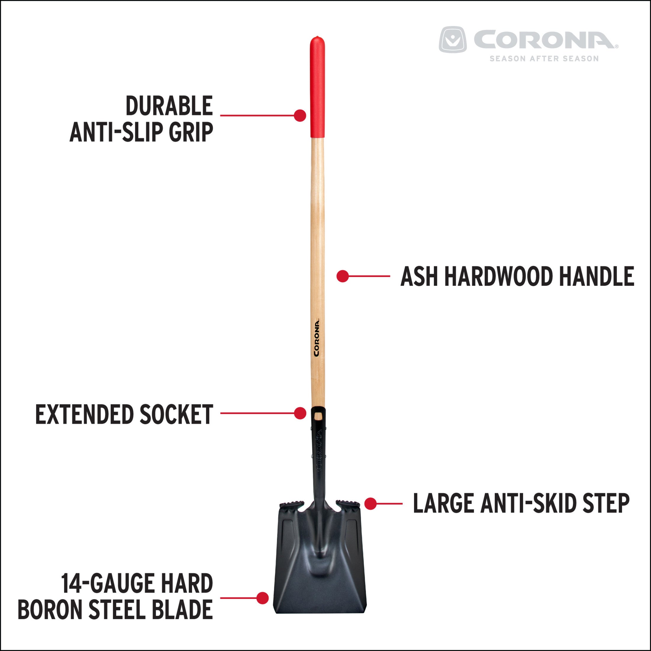 Boron Steel 14-Gauge Square Point Shovel, Hardwood Handle