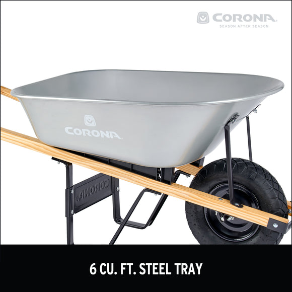6 Cu. Ft. Steel Wheelbarrow, Wood Handles, Pneumatic Tire