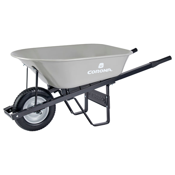 6 Cu. Ft. Steel Wheelbarrow, Steel Handles, Flat Free Tire
