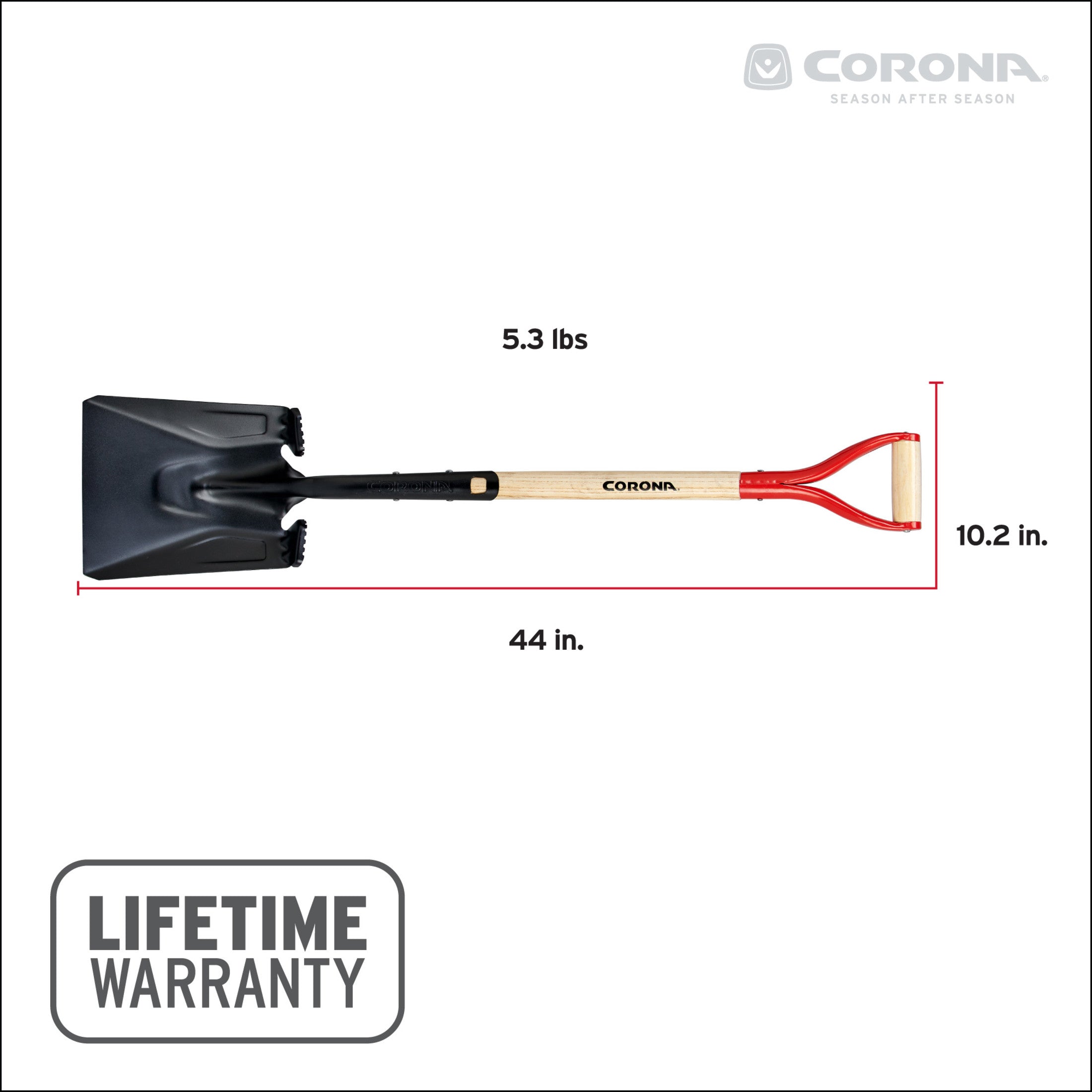 Boron Steel 14-Gauge Square Point Shovel, D Grip Hardwood Handle