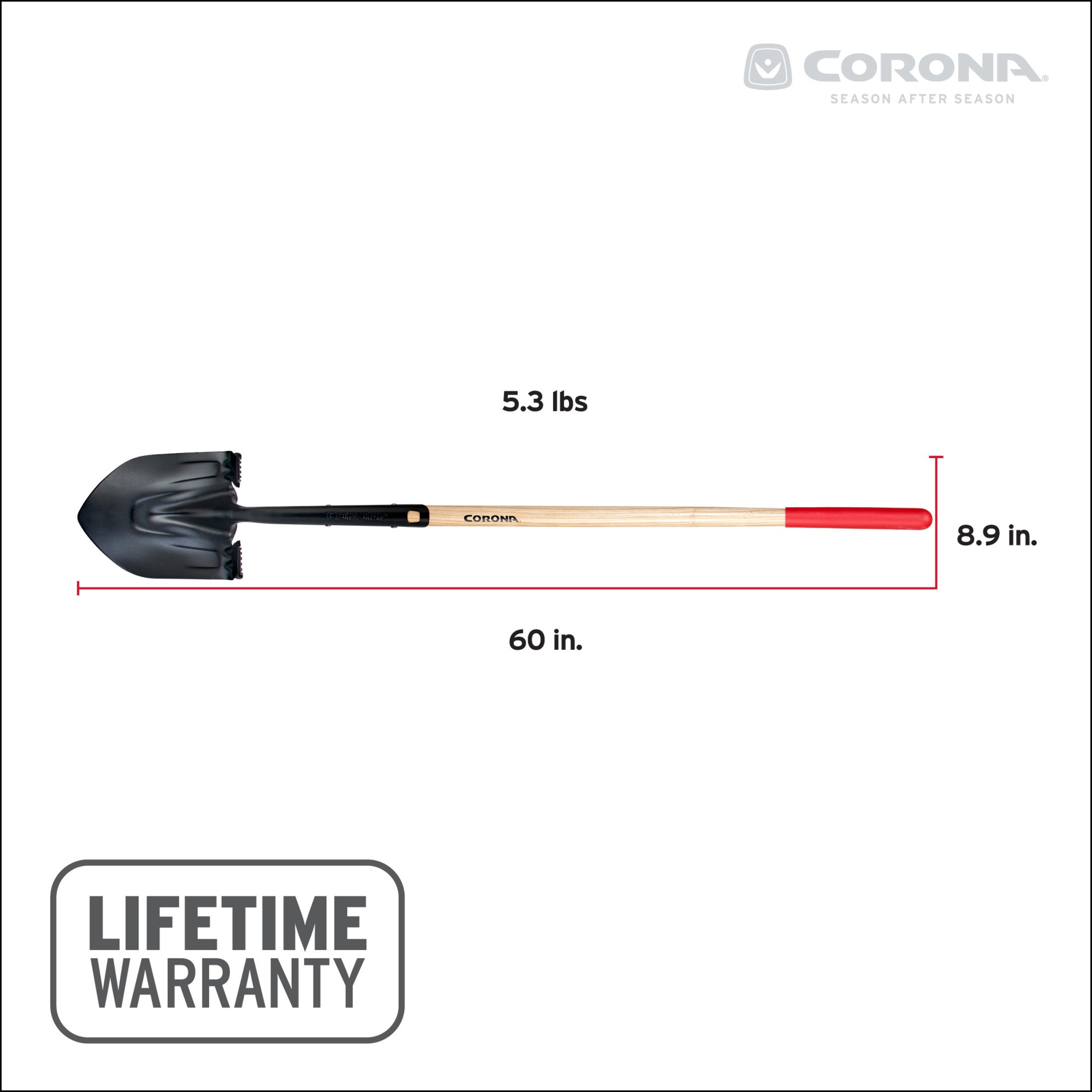 Boron Steel 14-Gauge Round Point Shovel, Hardwood Handle