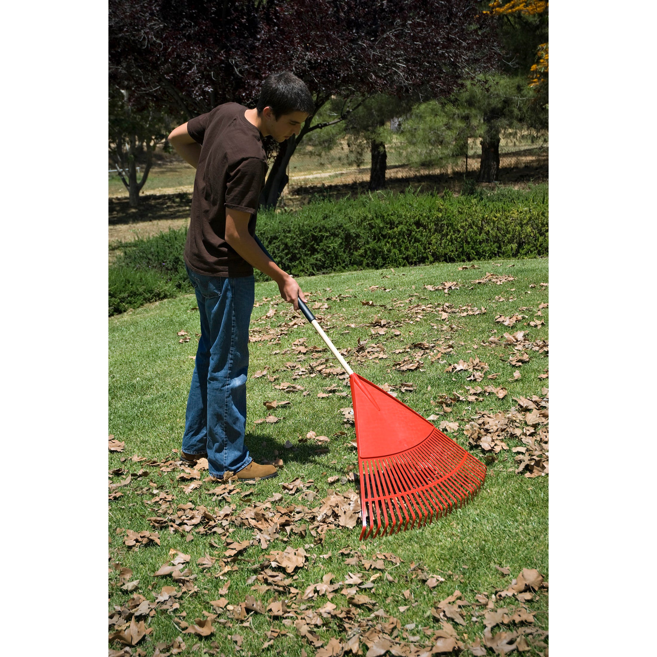 Poly Leaf Rake, 24 in. Head, 26 Tines, Wood Handle