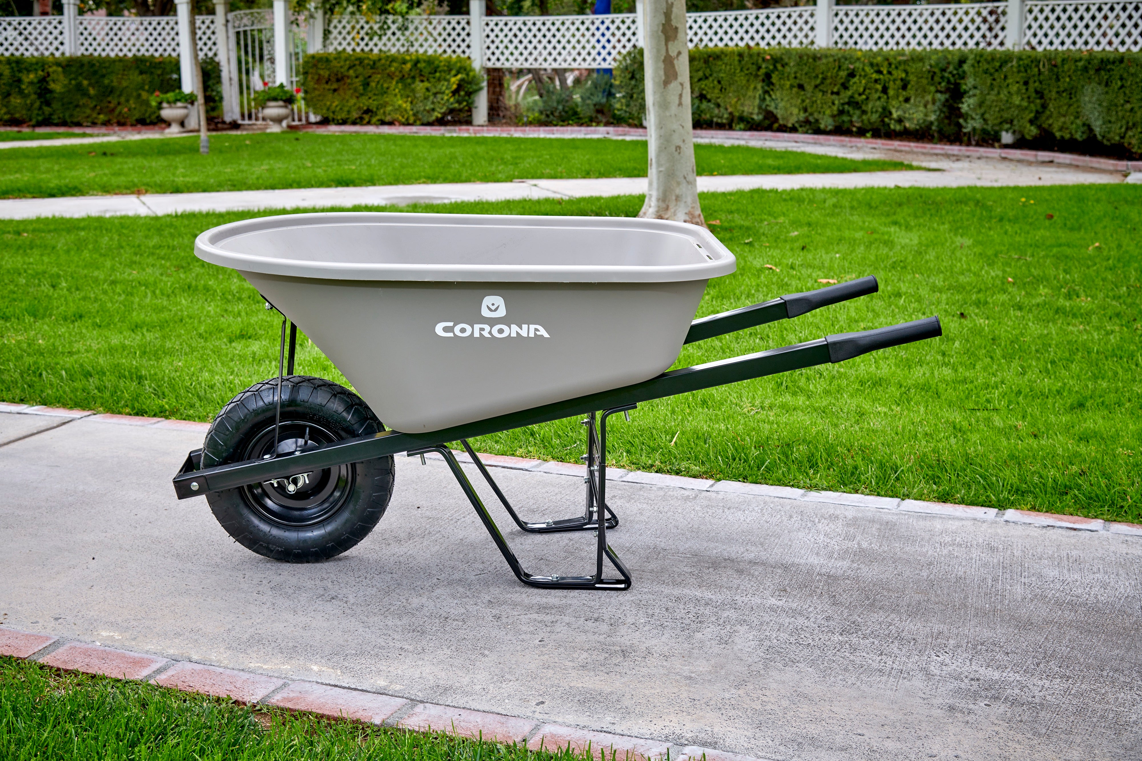 6 Cu. Ft. Poly Wheelbarrow, Steel Handles, Pneumatic Tire