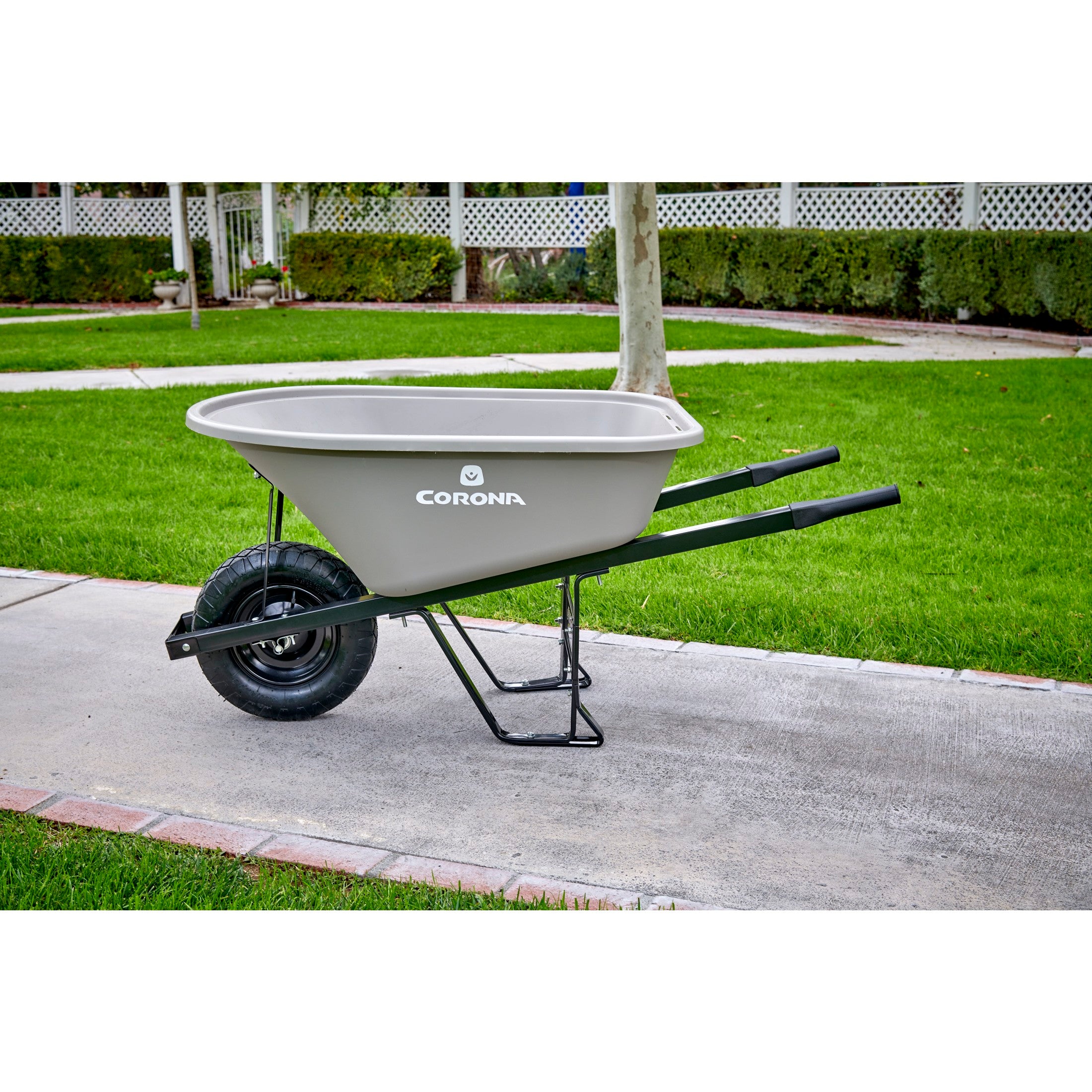 6 Cu. Ft. Poly Wheelbarrow, Steel Handles, Pneumatic Tire