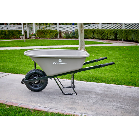 6 Cu. Ft. Poly Wheelbarrow, Steel Handles, Pneumatic Tire