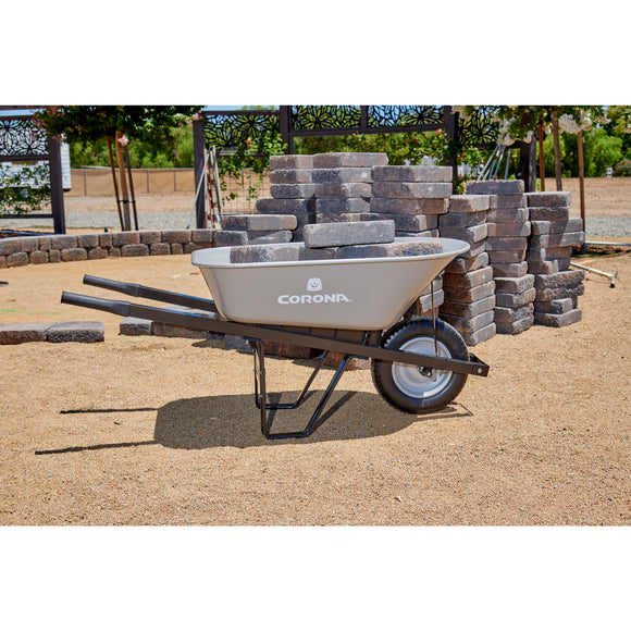 6 Cu. Ft. Steel Wheelbarrow, Steel Handles, Flat Free Tire