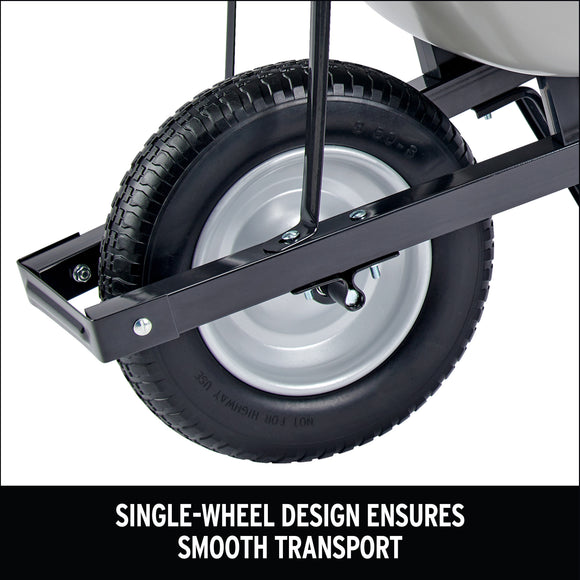 6 Cu. Ft. Steel Wheelbarrow, Steel Handles, Flat Free Tire