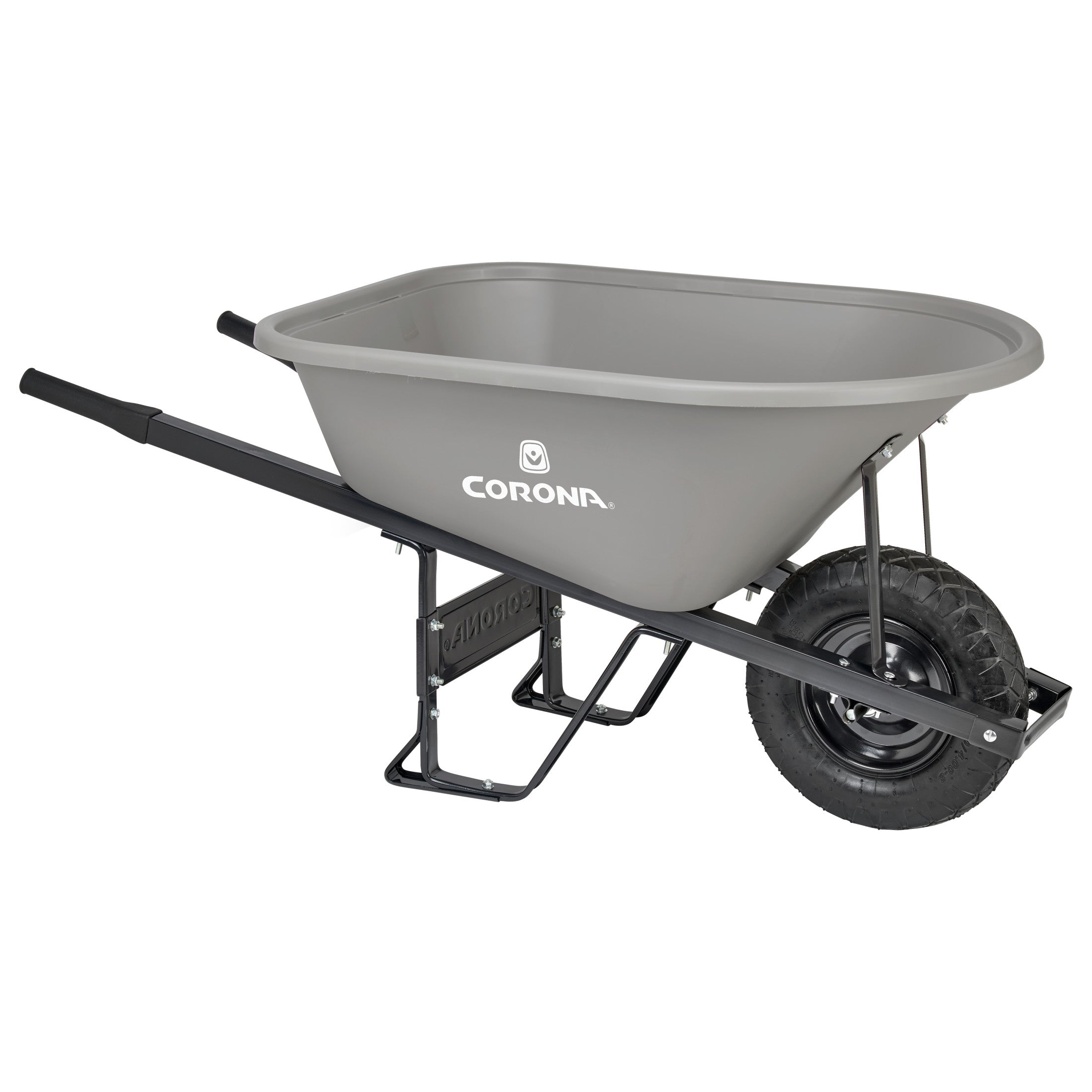 6 Cu. Ft. Poly Wheelbarrow, Steel Handles, Pneumatic Tire