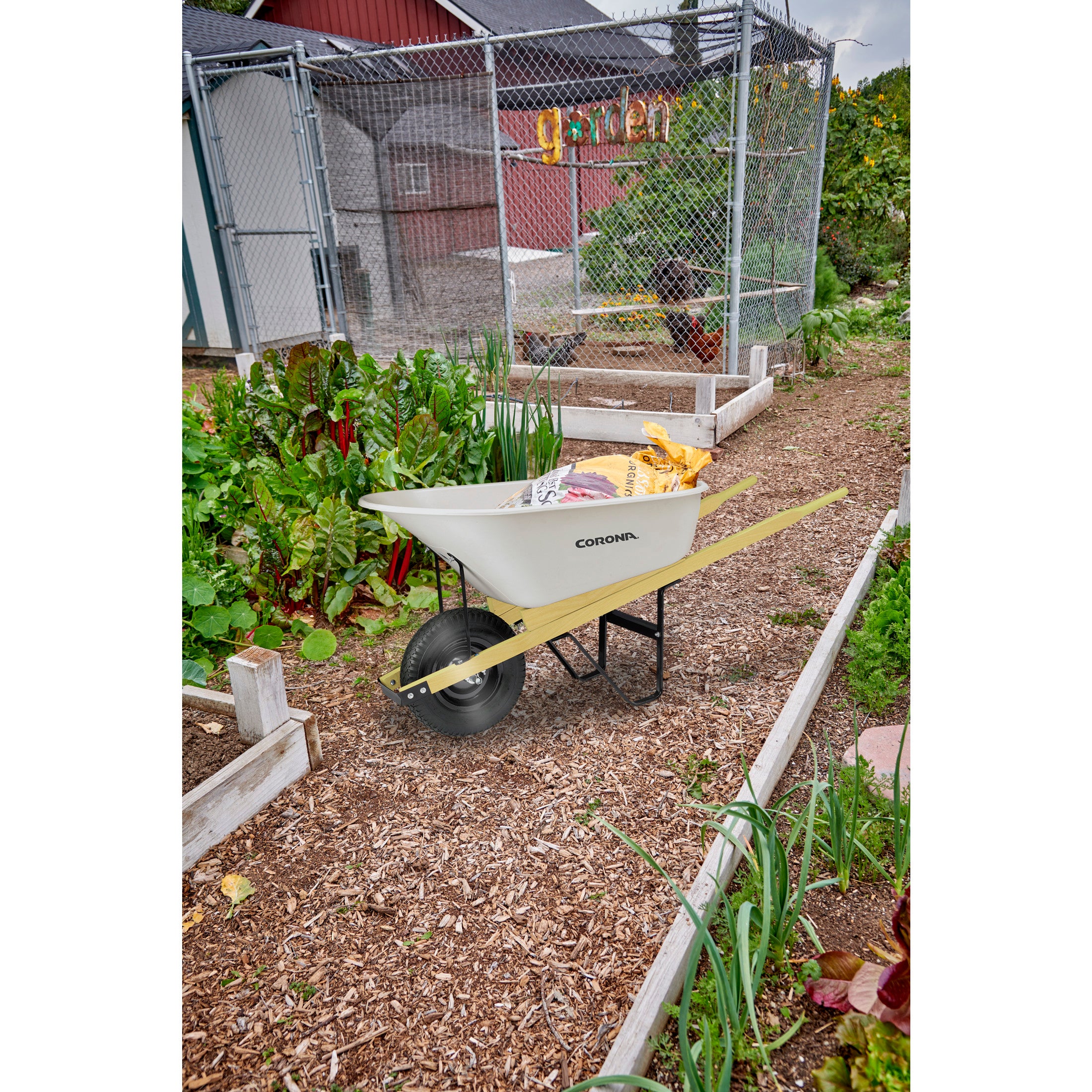 6 cu. ft. Yard and Garden Poly Wheelbarrow, Wood Handles, Pneumatic Tire