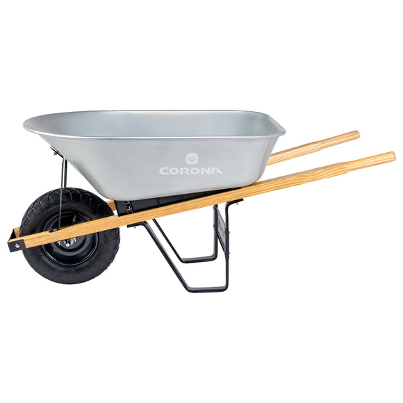 6 Cu. Ft. Steel Wheelbarrow, Wood Handles, Pneumatic Tire