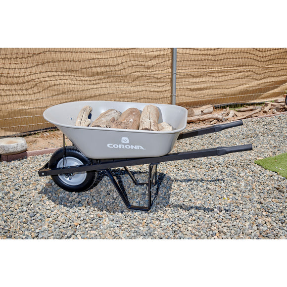 6 Cu. Ft. Steel Wheelbarrow, Steel Handles, Flat Free Tire