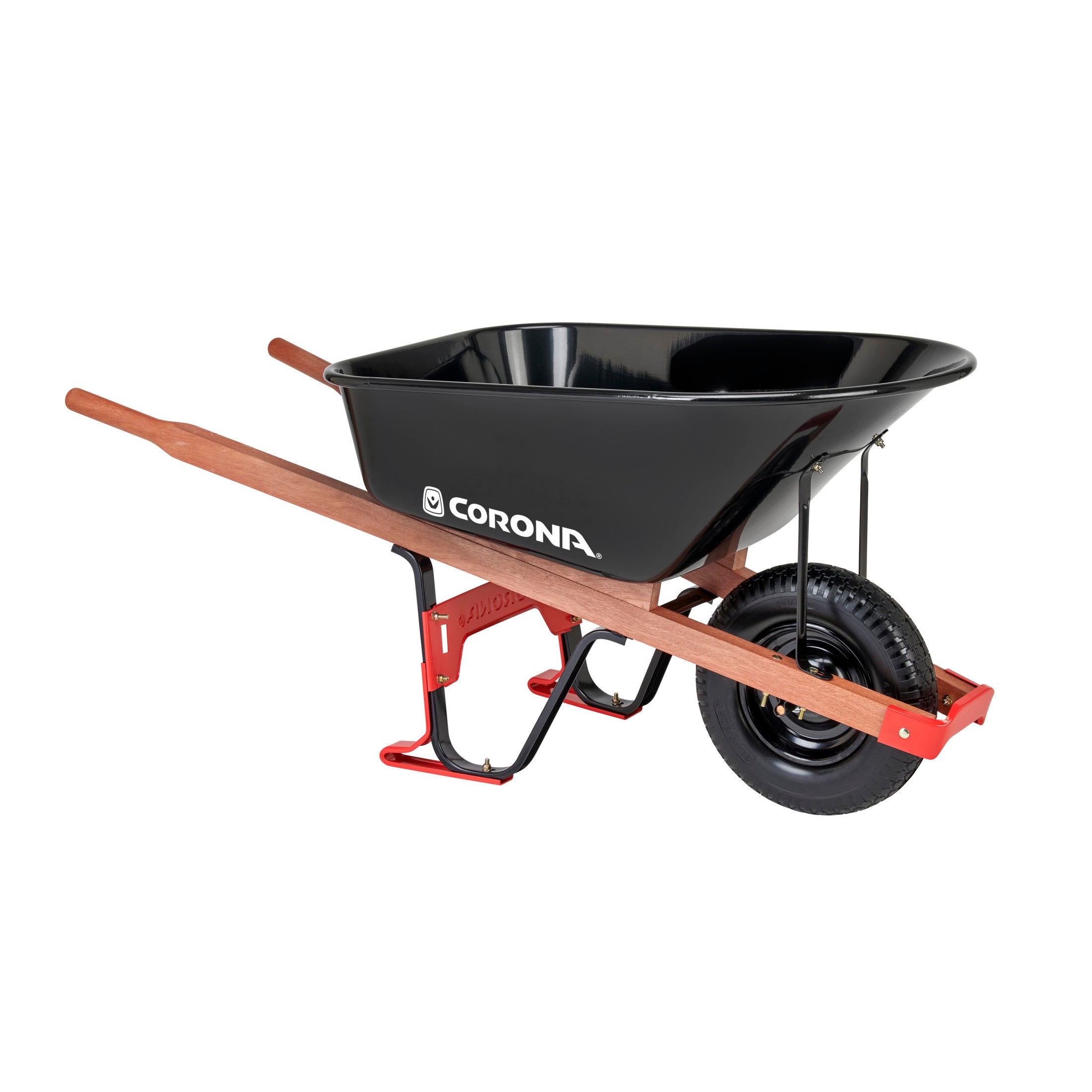 6 Cu. Ft. Professional Steel Wheelbarrow, Wood Handles, Flat-Free