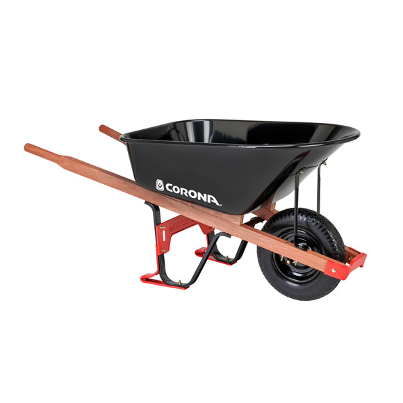 6 Cu. Ft. Professional Steel Wheelbarrow, Wood Handles, Flat-Free Tire