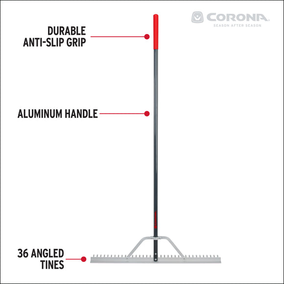 Clipper Raking Full Aluminum Landscape Rake, 36 in. Head, 36 Tines, Poly Grip | Corona ...