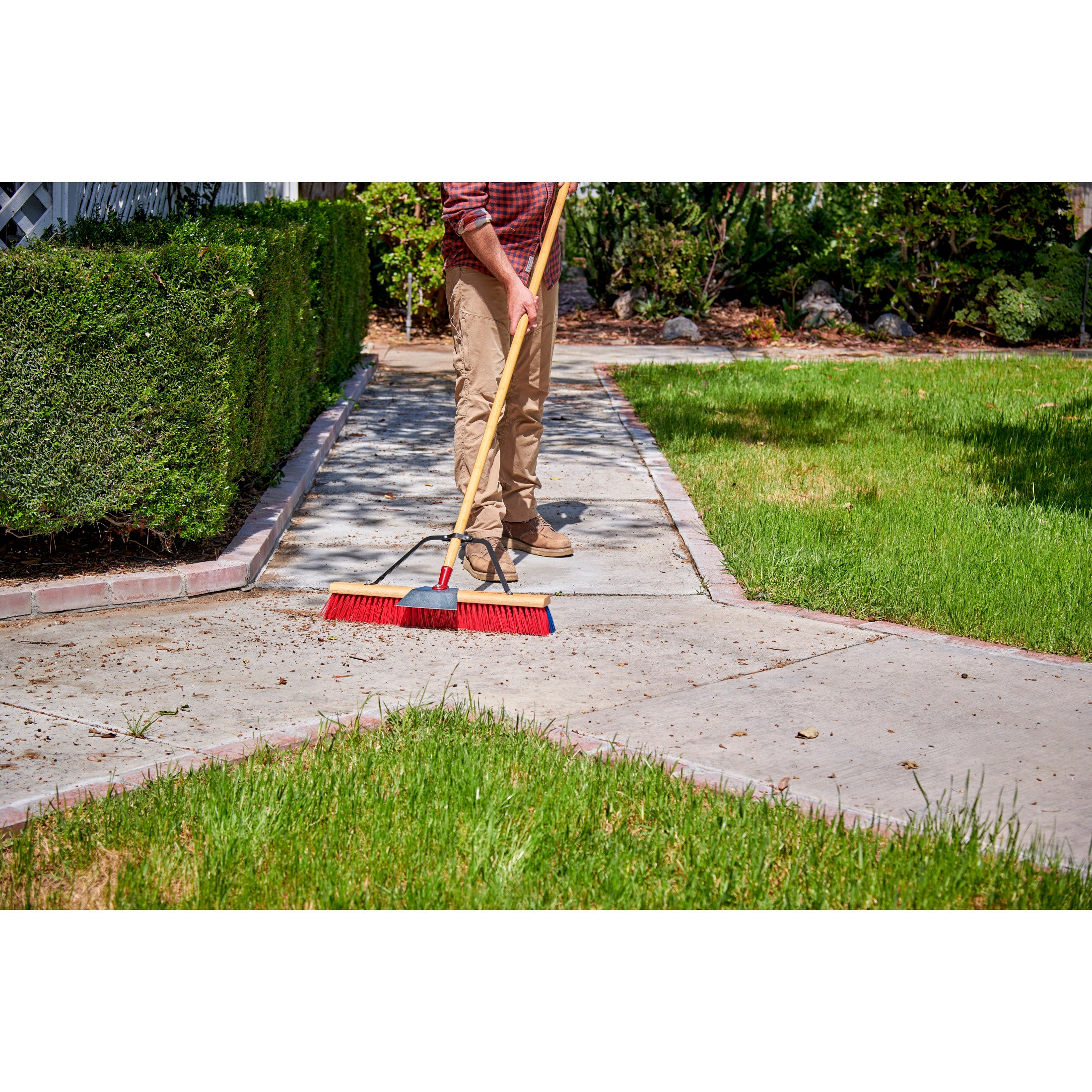 24 in. Push Broom with Scraper Blade, 2-Bristle Design, Bamboo Handle