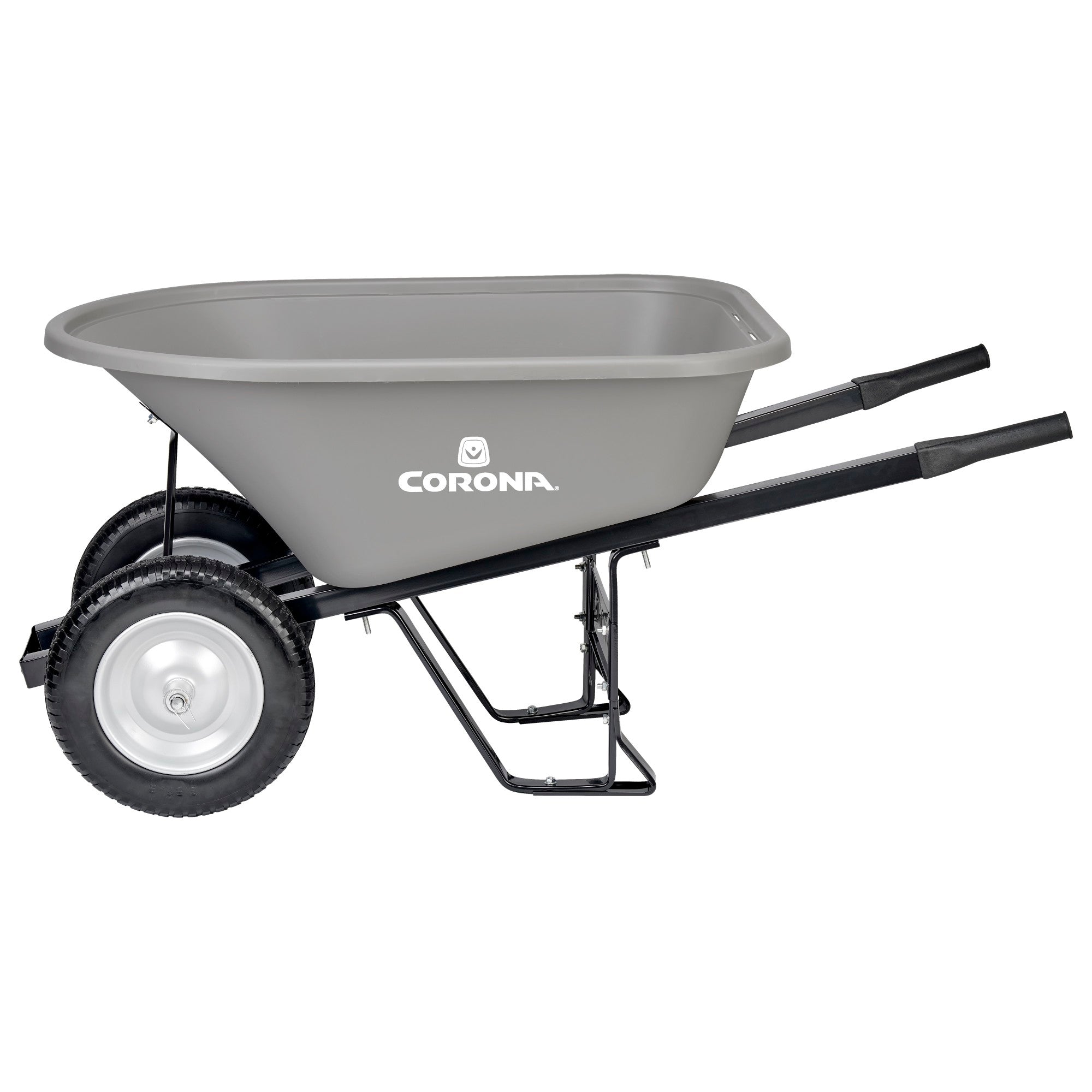 6 Cu. Ft. Poly Wheelbarrow, Steel Handles, Dual Wheel Flat Free Tires