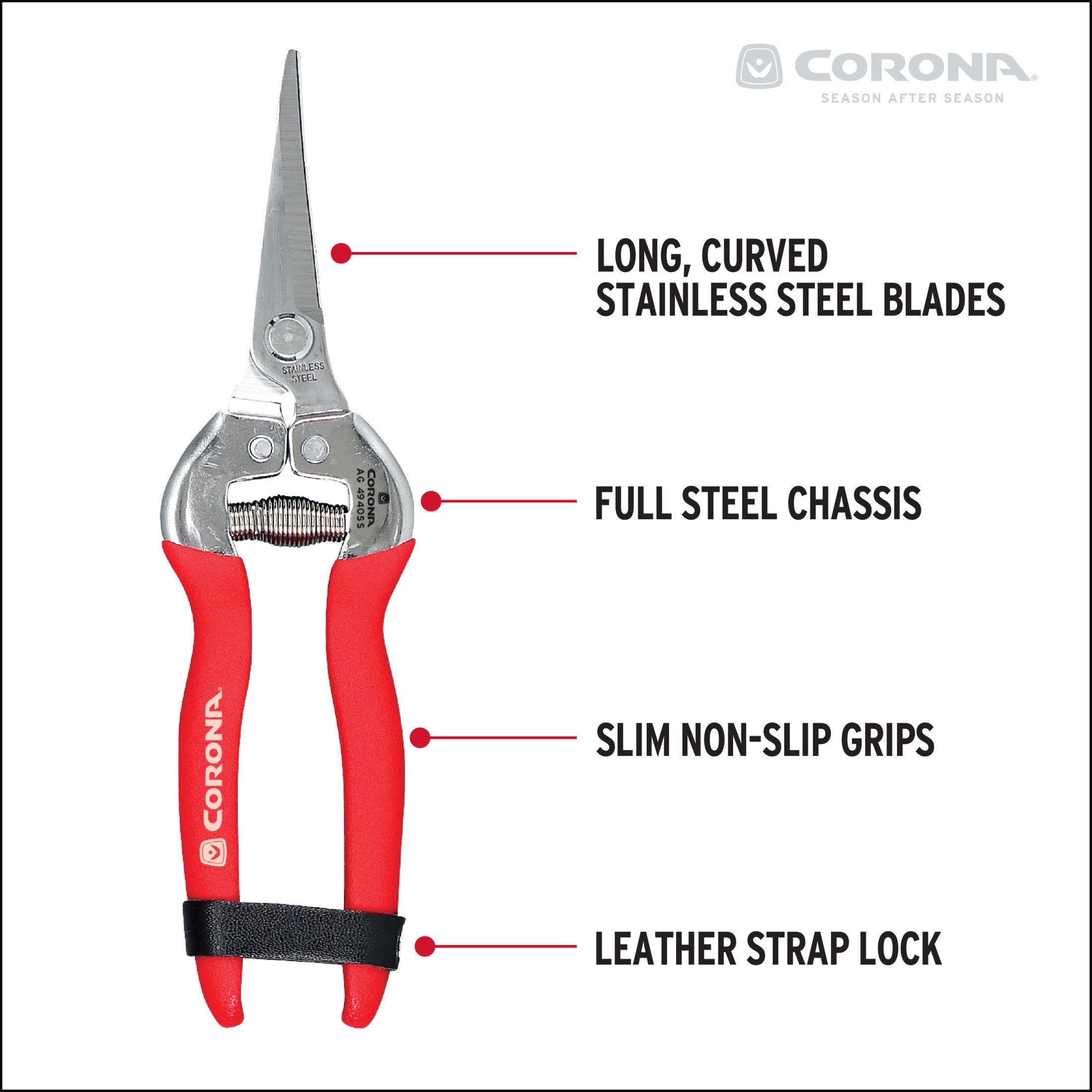 CORONA AH−129R(SS) Long Curved Snips, 1-3/4 in. Stainless Steel Blades | Corona